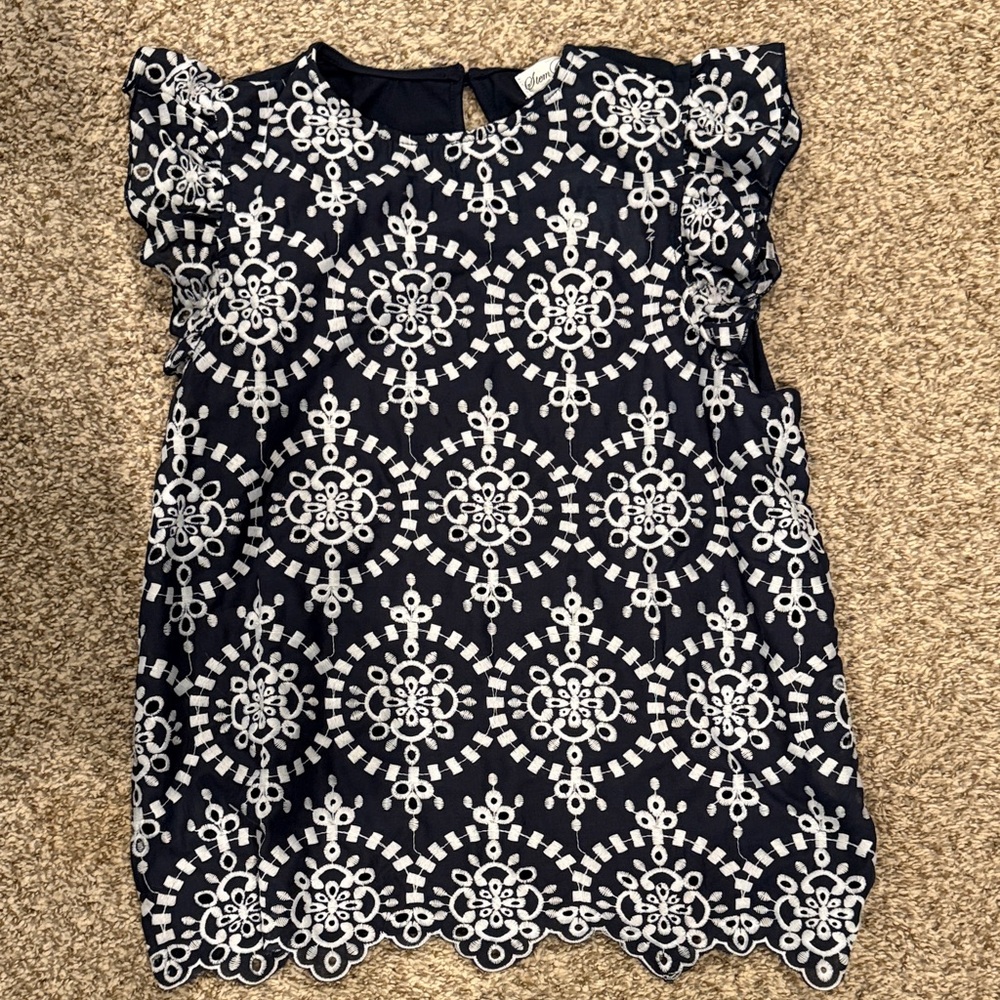 NWOT Stem & Vine Navy and White Embroidered Top